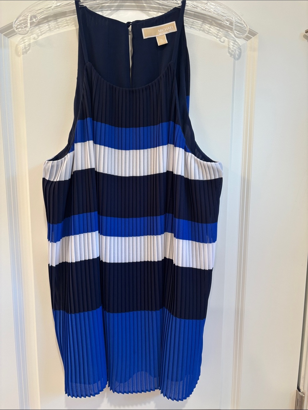 Michael Kors Navy, Royal Blue & White Pleated Sleeveless top